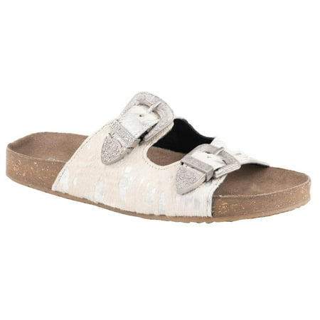 

Roper Womens 09-021-0607-3221 Women s & Silver Hair on Hide Sandal 8 M White