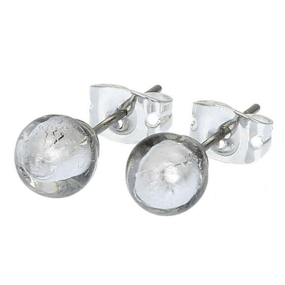 GlassOfVenice Murano Glass Tiny Stud Earrings - Silver White