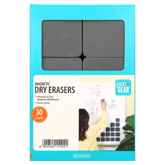Pen+Gear Magnetic Dry Erasers, Gray, 30 Count