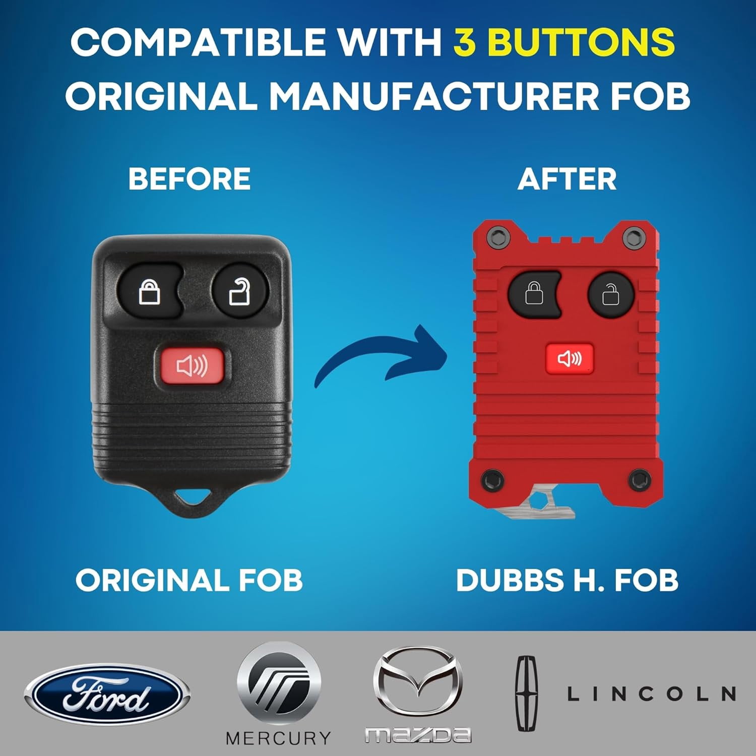 Upgraded Key Fob Case for Ford - 3 & 4 Button Key Cover - Durable Protection - Anti-Slip Grip - Easy Installation - Compatible for Ford F-Series, Explorer, Edge & More (Red Fob, 3 Button)