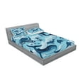 thumbnail image 2 of Ambesonne Blue Fitted Sheet & Pillow Sham Set, Dolphins Octopus Starfish, Calking, Blue, 2 of 2