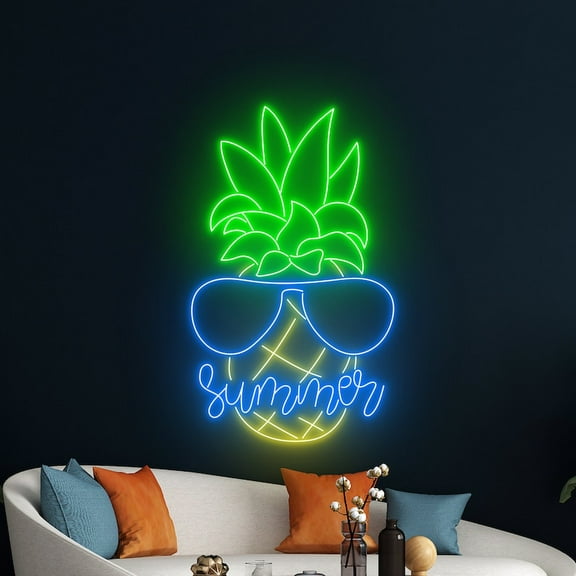 Handmadetneonsign Pineapple Summer Led Sign, Summer Vibe Neon Sign, Pineapple Glasses Led Sign