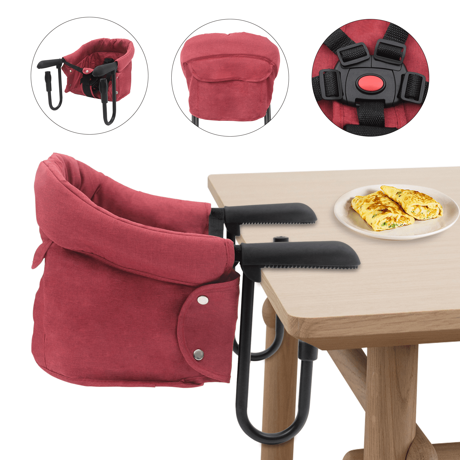 CNCEST Red Portable Folding Baby Hook On Clip On High Chair Booster