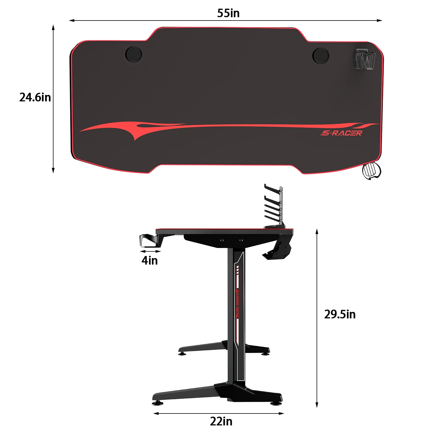 Walnew 55 Inches Pc Gaming Desk Racing Style Carbon Fiber Surface Computer Desk T Shaped Office Desk With Cuo Holder Black Walmart Com Walmart Com