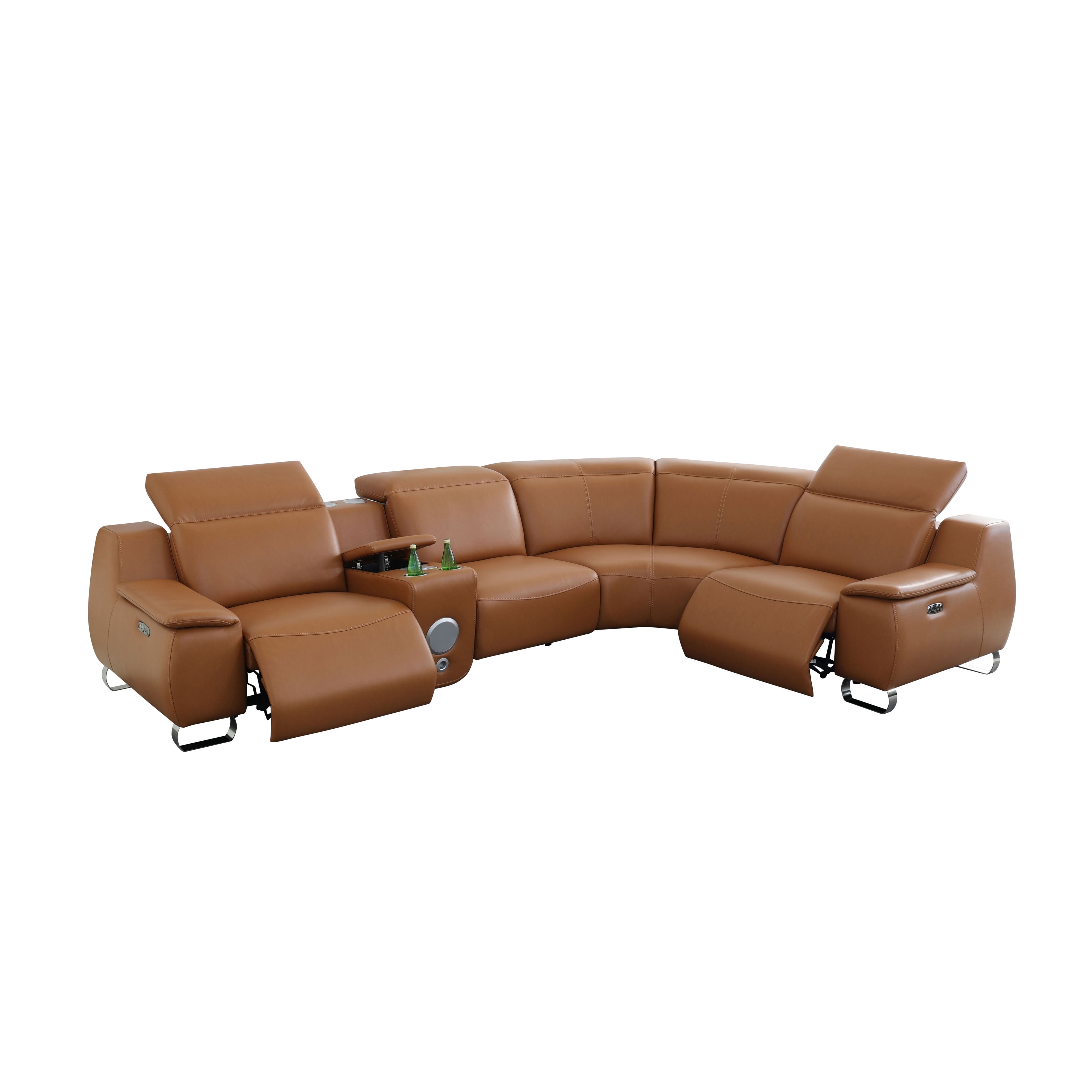 MAYEERTY Oversized Power Recliner Sectional Sofa, L-Shape Corner Couch with Wireless Charging, Bluetooth Speaker, USB Port & Cup Holders, for Living Room, Home Theater, Orange Yellow