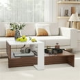 thumbnail image 6 of Modern Double Layered Dual Color Coffee Table | White & Brown Engineered Wood | 31" L x 16" W | 2-Tier Storage for Living Room, 6 of 9