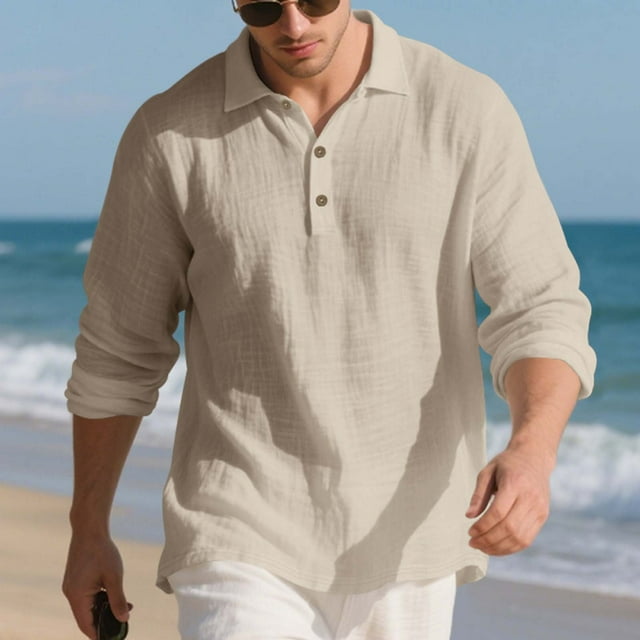 pstuiky camisas de manga larga para hombre, Cárdigan informal de negocios para hombre, color liso, holgado, con botones, mangas largas y cuello vuelto Tops casuales para hombres l