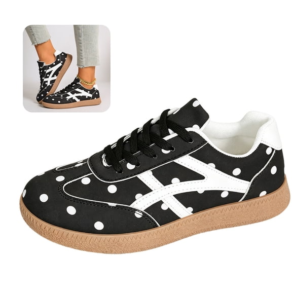 Willtoo Womens Sneakers Polka Dot Round Toe Lace Up Flats Lightweight Fashion Non Slip Walking Shoes for Daily Outdoor Wear