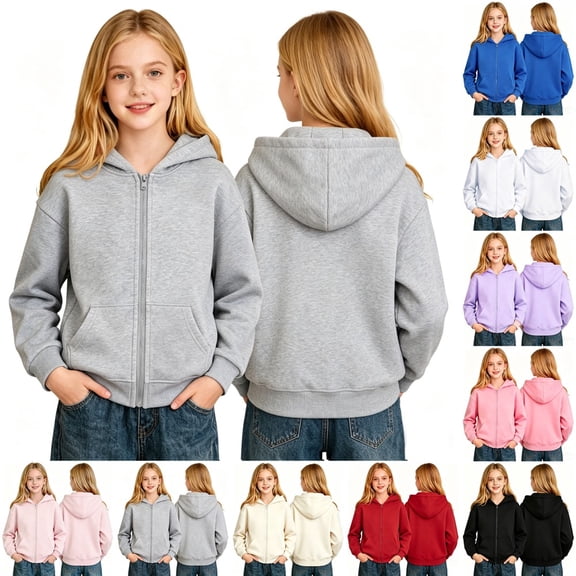 Abcomgle Zip Up Hoodies for Girls Size 10-12 Fleece Full-Zip Jackets for Teen Girls Cute Solid Girls Sweaters Casual Fall Hooded Hoodies for Teen Girls with Pockets