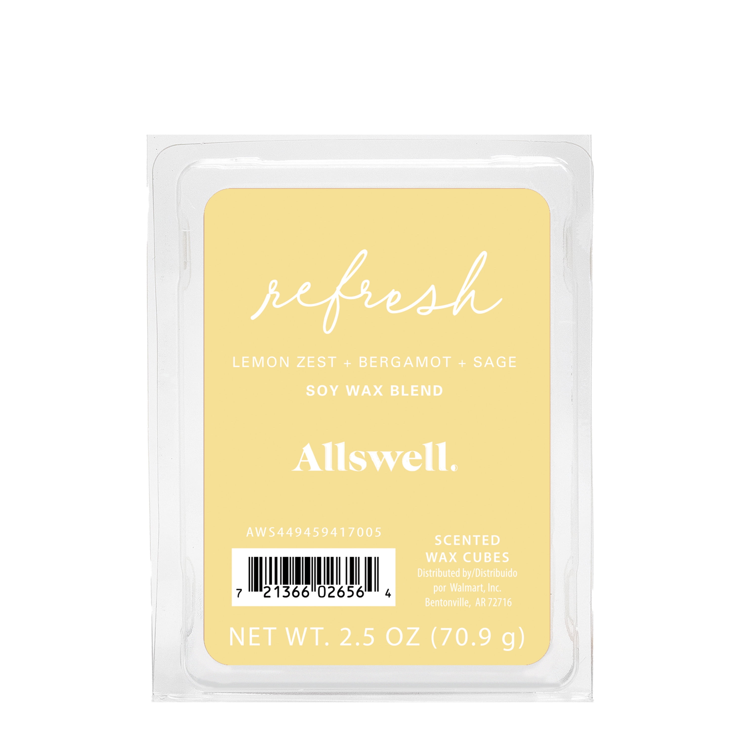 (3 pack) Allswell 6 Cube Wax Melts, Refresh (Lemon Zest + Bergamot + Sage), 2.5 oz