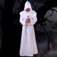 thumbnail image 3 of FELTECHELECTR Túnica de monje sacerdote medieval con capucha para Halloween, disfraz de cosplay para mago y hechicero, talla XL (blanco), 3 of 6