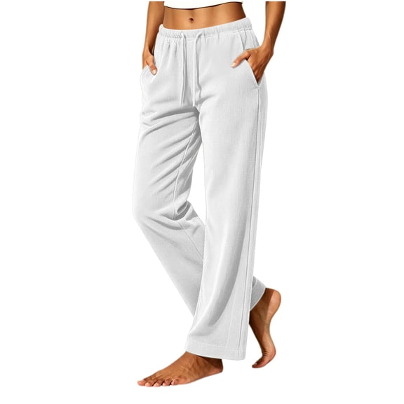 Edvintorg Pants for Women Elastic Waisted Loose Casual Trouser Fall Winter Wide Leg Fleece Pant Women Clothing White S-2XL