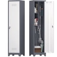 thumbnail image 5 of White Gray 65 in. H Metal Broom Closet Storage Cabinets, Narrow Cabinet with Hooks and Shelves Tall Laundry Room Cabinet, 5 of 7