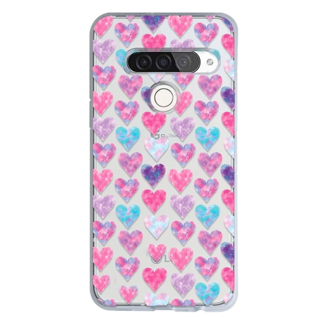 funda instacase para lg g8s thinq antigolpes corazones acuarela uso rudo Transparente case trasera para LG G8s ThinQ; vista centrada, TPU flexible 2 mm con patrón repetido de corazones en acuarela rosa, morado y turquesa, recortes precisos para la cámara triple y lector de huellas, bordes elevados que proporcionan protección 360 grados; a menudo usada como funda decorativa para viajes.