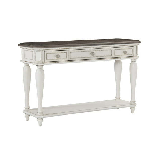 3 Drawer Sofa Table With Turned Legs And Round Knob Antique White Brown Com 3 Drawer Sofa Table With Turned Legs, Turned Legs Console Table White