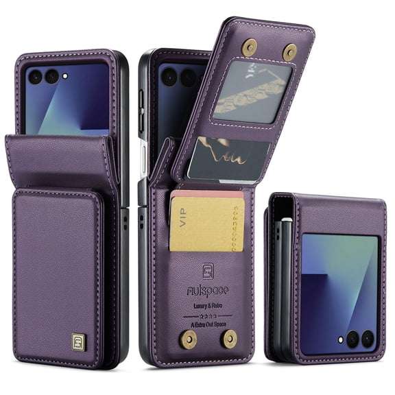 Dteck for Samsung Galaxy Z Flip 7 Wallet Case with Card Holder, RFID Blocking Credit Slots Kickstand Shockproof Phone Cover,Purple