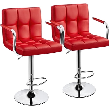 Yaheetech 2pcs PU Leather Adjustable Bar Stools for Dining Room Red
