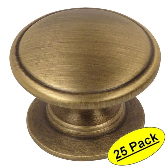 Cosmas 4702BAB Brushed Antique Brass Cabinet Hardware Round Knob - 1-1/4" Diameter - Wide Base - 25 Pack
