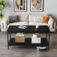 thumbnail image 2 of Black Coffee Table for Living Room Modern Rectangle 2-Tier Coffee Tables with Storage Industrial Wood Center Table Black, 2 of 6