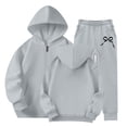 thumbnail image 2 of CPNG Children Girls Bow Print Tracksuits Set Full Zip Long Sleeve Hooded Active Jackets & Jogger Pants Suits 2 Piece Sweatsuit(Grey,13-14 Years), 2 of 8