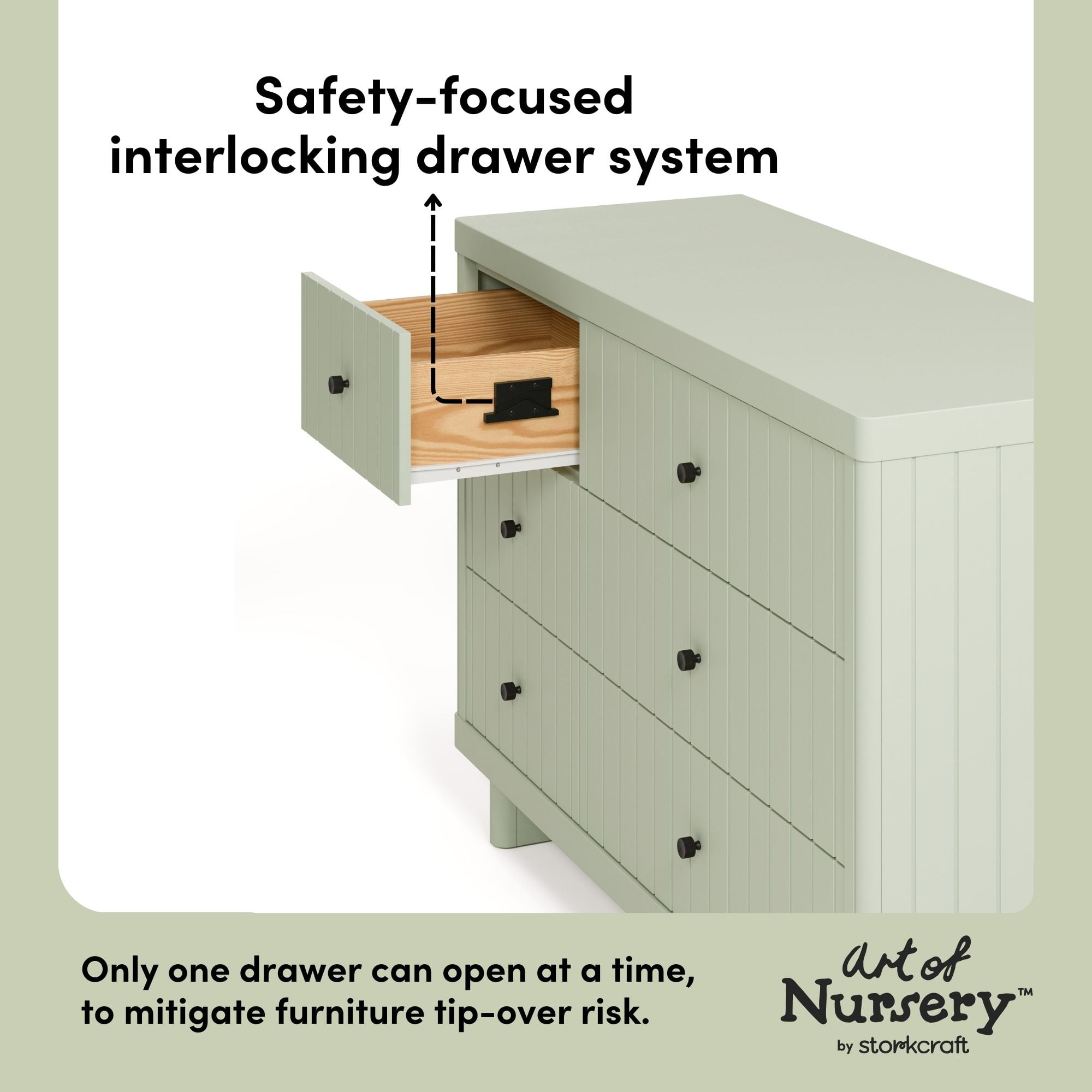 Art of Nursery by Storkcraft Kyoto 6 Drawer Nursery Dresser, Sage