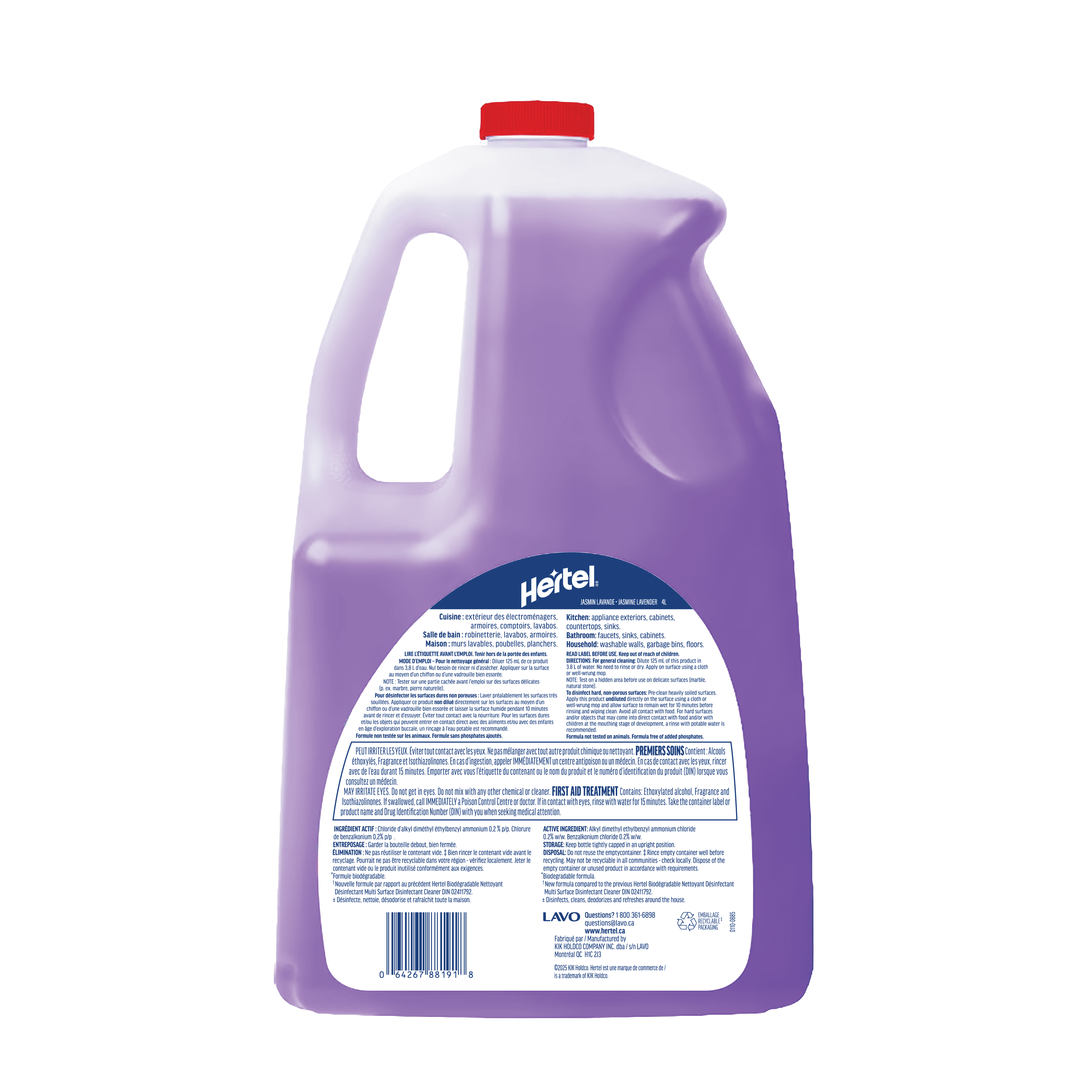 Hertel Multi-surface cleaning disinfectant dilutable, Jasmin lavender, 4L