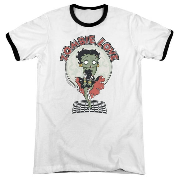 Betty Boop Breezy Zombie Love Adult Ringer White Black