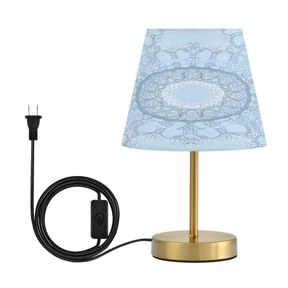 Modern Minimalist Cone Desk Lamp Antique Bronze Base & Linen Shade Bedside Table Lamp for Bedroom Living Room, Office, Dorm A Light Blue Pattern Medium