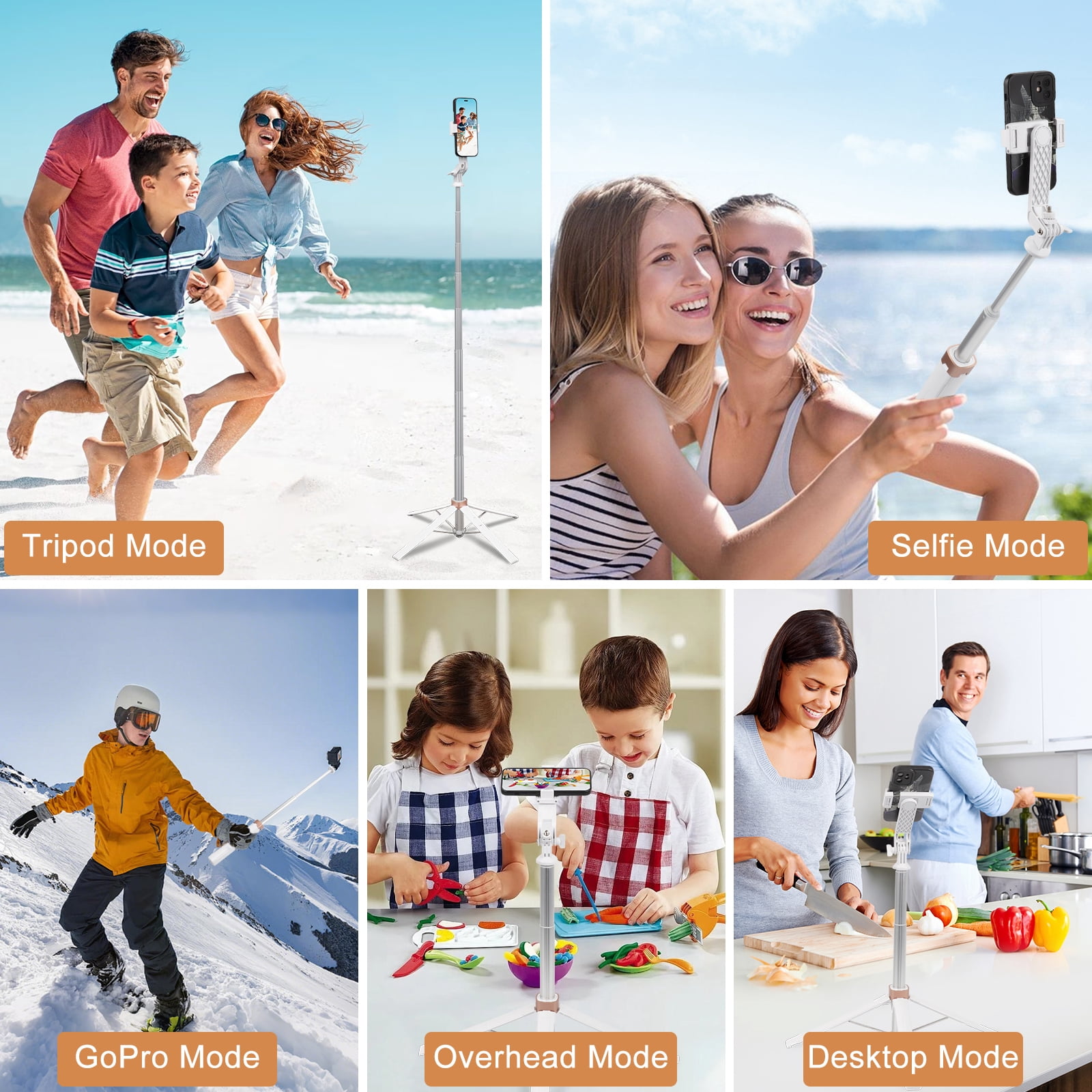 70" Phone Tripod, Extendable Selfie Stick Tripod with Bluetooth Remote, All-in-One Aluminum Phone Tripod Stand for GoPro, 4.7"-7" iPhone and Android Smartphones