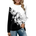 thumbnail image 1 of AMERTEER Femmes Quotidien Tops Imprimer Manches Longues Confortable Couleur Bloc Chemisier Tops Casual Manches Longues Tunique Col Rond Pull-Over Chemises, 1 of 4