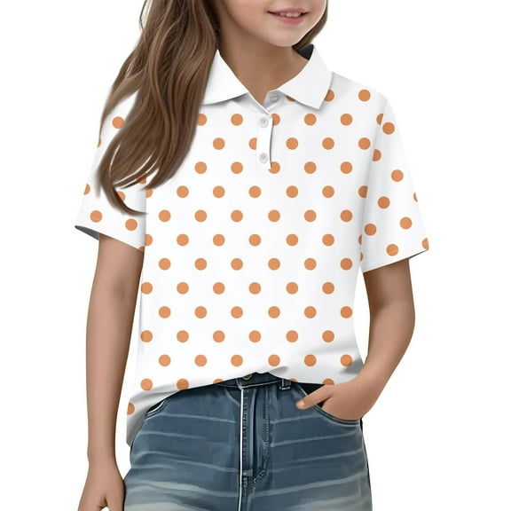 Lumtrix Girls' Y2K Polka Dot Graphic Short Sleeve Polo Shirts Golf Tennis School Uniform Blouses for 3-14 Y Blue 160
