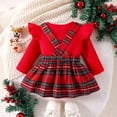 thumbnail image 5 of Weebloom Baby Girl Halloween Outfits Christmas Long Sleeve Ribbed Romper Bodysuit Cartoon Deer Suspender Plaid Skirts Dailywear Outfit 6-12 Months Red, 5 of 8