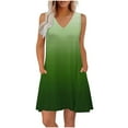 thumbnail image 2 of Summer Dresses for Women Plus Size, Women's Summer Fashion Printing Pocket Sleeveless V-Neck Dress(Green,XL), 2 of 7