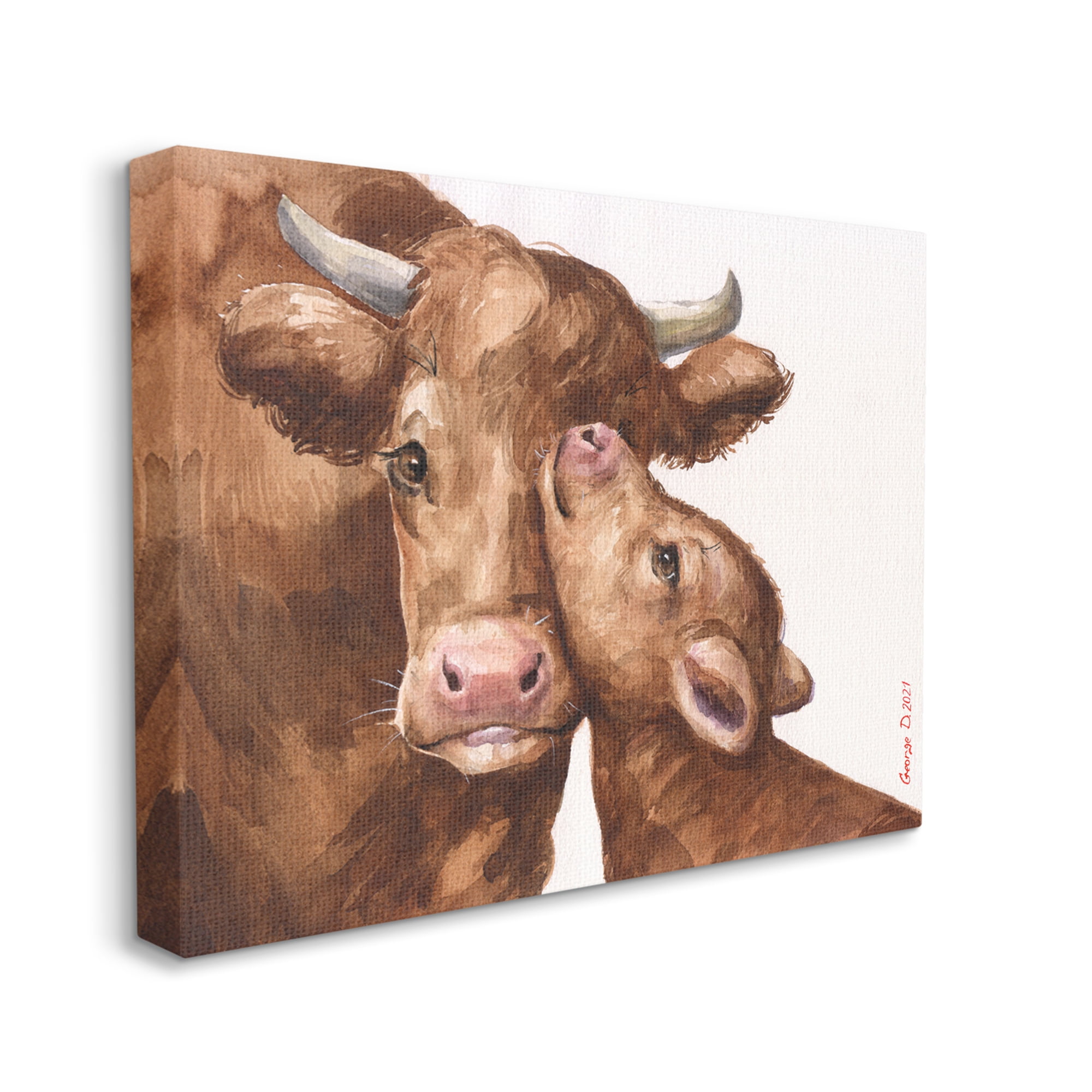 Stupell Industries Compassionate Cattle Mother & Baby Cuddle Rural Farmland Painting Gallery Wrapped Canvas Print Wall Art, Design by George Dyachenko
