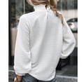thumbnail image 4 of Women Long Sleeve High Neck Blouse Stylish Loose Pure Color Spring Autumn Women Pleated Ruffle Trim Puff Sleeve Shirt White L, 4 of 6