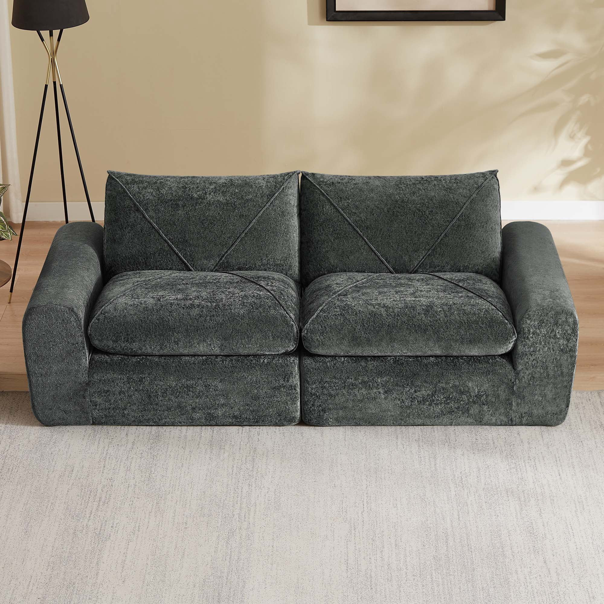 Miniyam 86" x 40" Dark Gray 2-Seater Sofa, Modular & Expandable to L-Shape or U-Shape with Optional Ottoman/Chaise