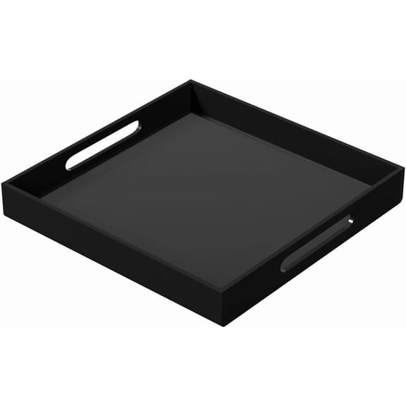 Tray 12x12 inches - spill proof - coffee table countertop tray organizer with handle - black