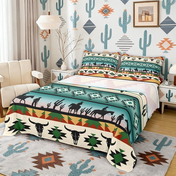 Erosebridal Bohemian Aztec Dreamcatcher Full Size Sheets, Western Cowboy Bed Sheets, 4-Piece 1 Flat Sheet, 1 Fitted Sheet and 2 Pillowcases