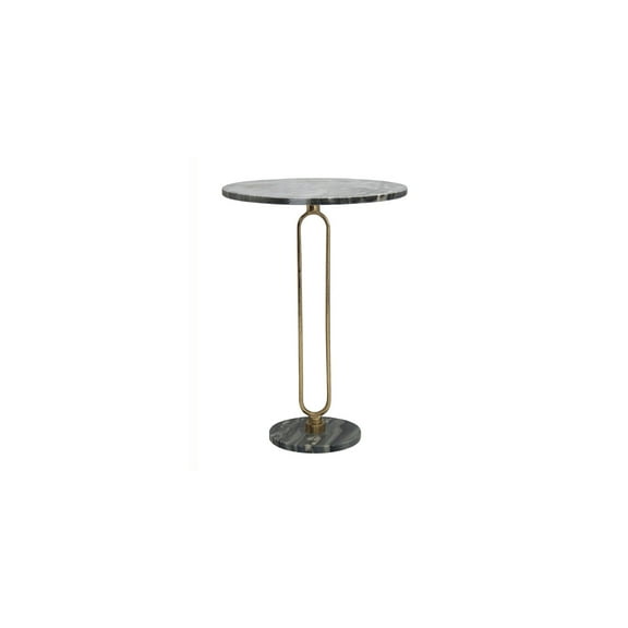 HomeStock Sophisticated Simplicity Oval Marble and Gold Stem Side Table - 16"Dia. Contemporary Accent for Compact Living Spaces or Bedside Use