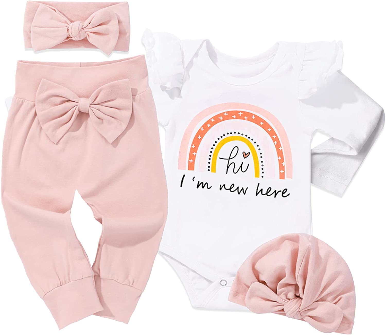 Newborn Infant Baby Girl 4PCS Clothes Romper Pants Set Floral Autumn Outfits Cute Baby Clothes