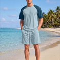 thumbnail image 2 of Sentmoon Mens 2 Piece Set Men Shirt and Shorts Mens Athletic Set Short Sleeve Color Block Tee and Pocket Shorts Drawstring Elastic Waist Breathable Casual Gym Running Travel Wear M-5XL, 2 of 9