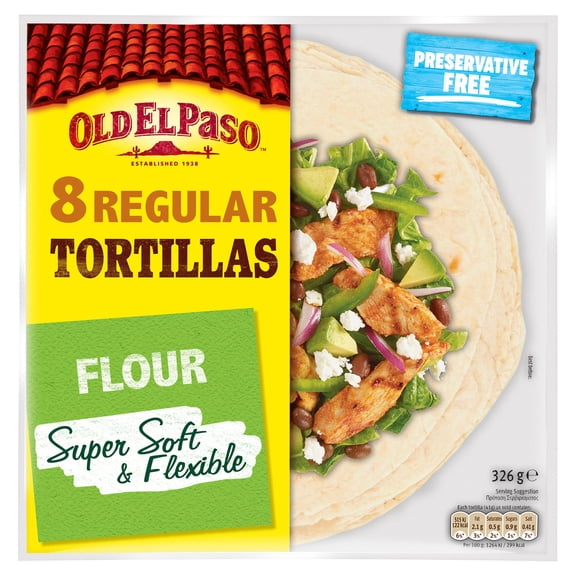 Old El Paso Regular Super Soft Flour Tortillas Wraps 8Pk 326G, Imported from Britain