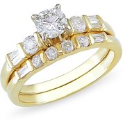 1 Carat T.W. Round and Parallel Baguette Diamond Engagement Ring in 10kt Yellow Gold