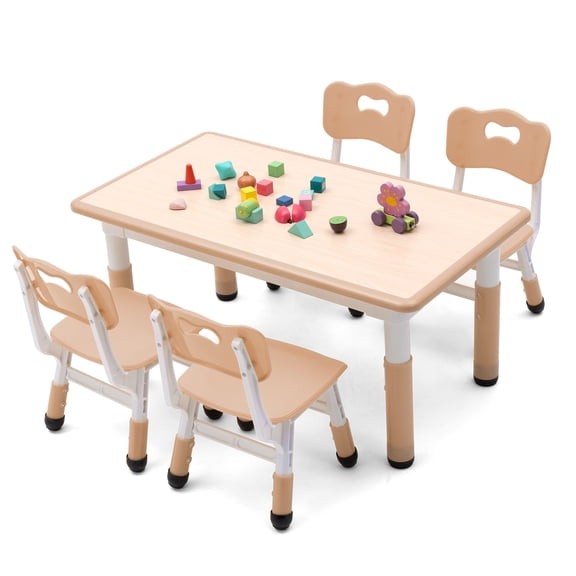 UNICOO Kids Table and Chairs Set, Height Adjustable Multi-Activity Preschool Table with Graffiti Desktop for Ages 2-8 - Versatile Kids Tables for Play, Learning (Maple Top/Natural Border)