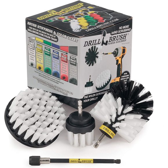 Drill Brush Car Washing and Detailing Power Brush Kit with Long-reach Removable Extension. Auto Care set includes 3 Different Size, Replaceable, Soft White Scrubber Brushes With Quick Change Extender