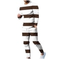 thumbnail image 2 of Wavsuf 2pcs Jogger Set Men Long Sweatsuits Sets for Mens Tight Stripe Shirt Sweatshirt and Sweatpants Brown Size 5XL, 2 of 7