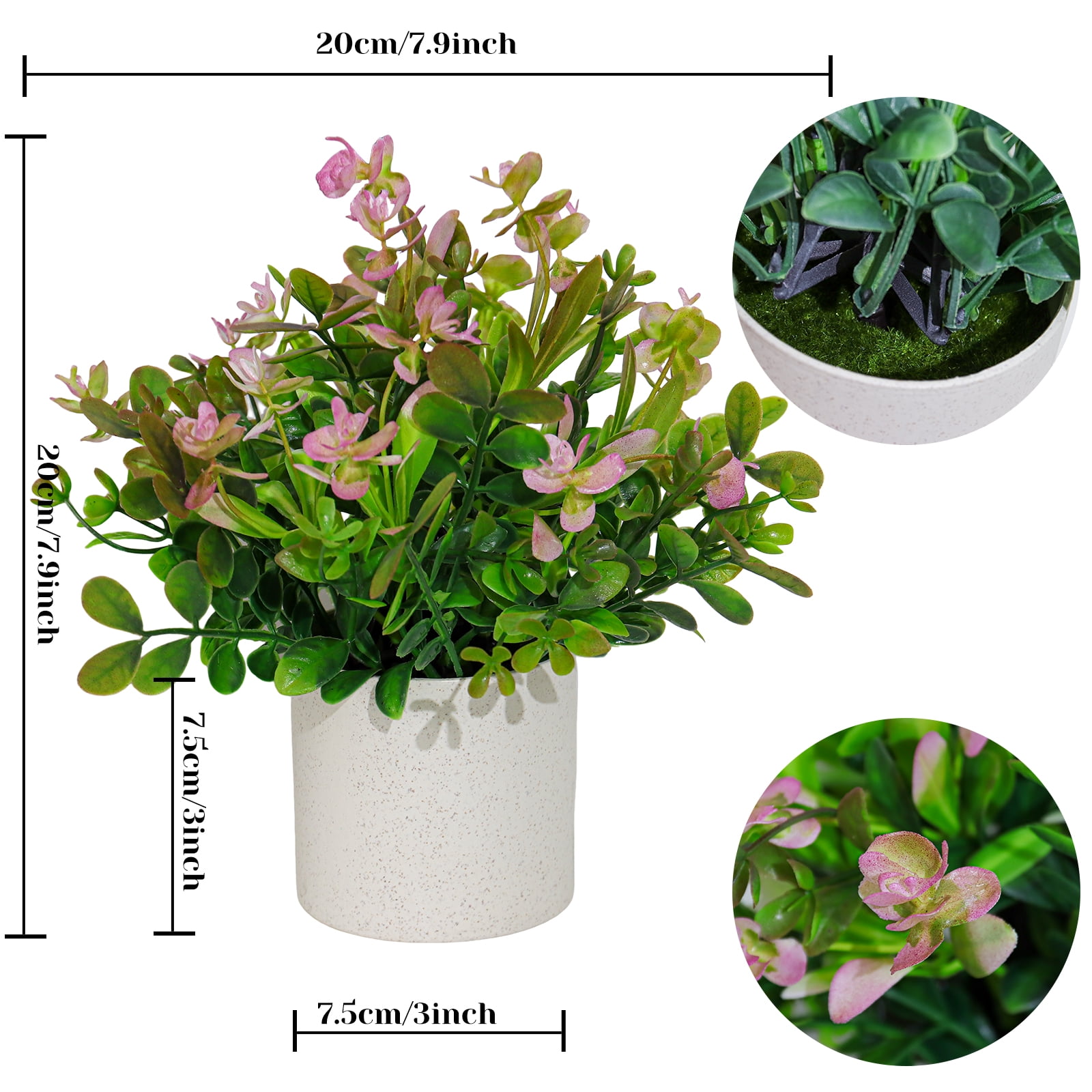 Artificial Plants Samll Fake Flower in Pot 6pcs Potted Plant for Home Office Farmhouse Bathroom Shelf Decor Indoor 7.9x7.9inch