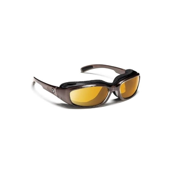 7eye Churada Wind-Blocking Padded Sunglasses for Outdoors, Yellow Lenses, Brown Crystal, Small & Medium