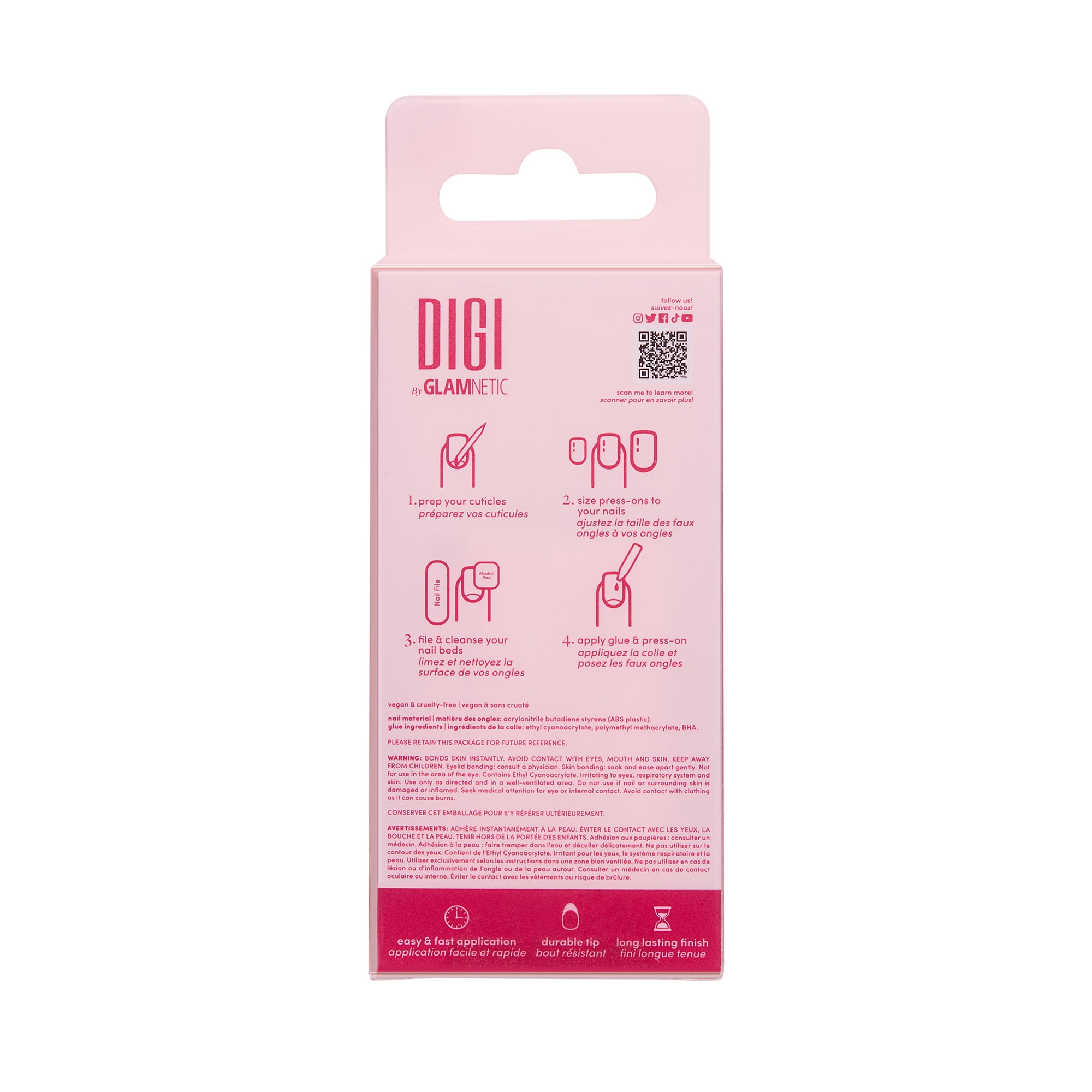 DIGI by Glamnetic Short Square Artificial Press-on Nails, Crystal, 24 Pieces