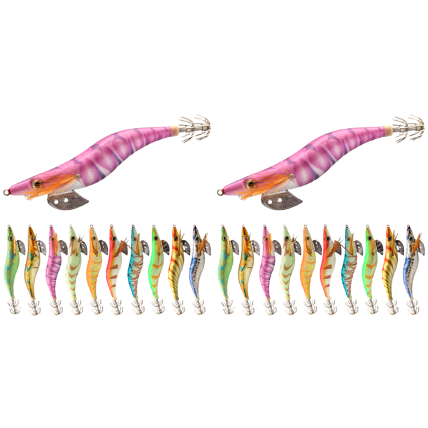 Señuelo luminoso para calamar, anzuelo de madera para camarones (2,5), 10 Uds.